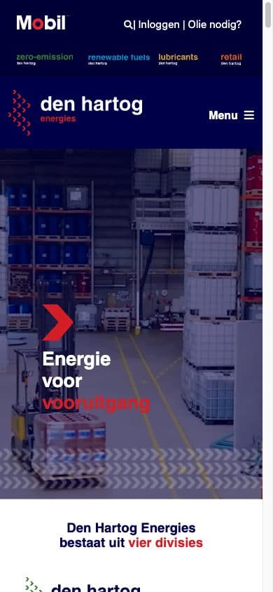 De website van Den Hartog op mobiel