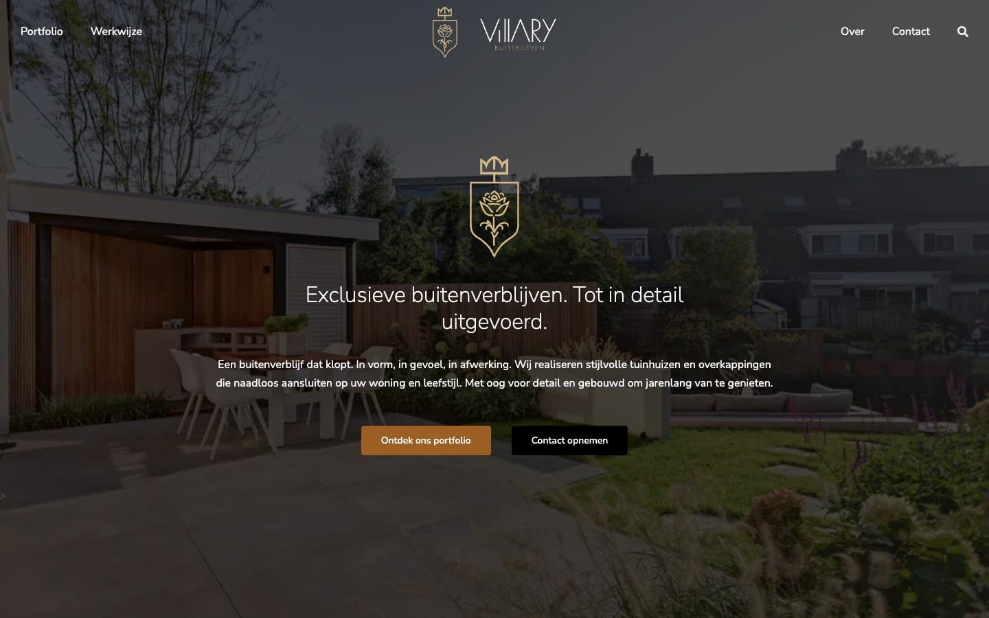 Villary Buitenleven: Stijlvolle portfolio website voor een premium bouwer van maatwerk buitenverblijven.